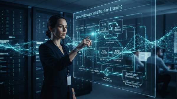 Editorial illustration for The Blueprint for Automated Machine Learning: Understanding MLOps Architecture and Workflow